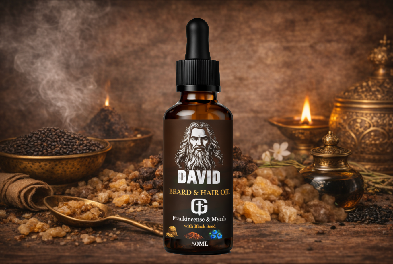 David – Beard & Hair Oil (Frankincense & Myrrh with Black Seed) - Image 2